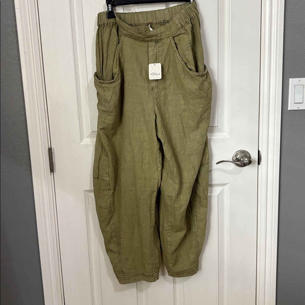 Free People Olive Green Linen Pants
